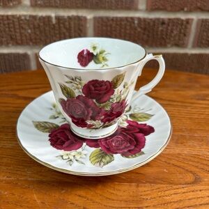 Vintage Allyn Nelson Tea Cup & Saucer Fine Bone China Purple Roses England